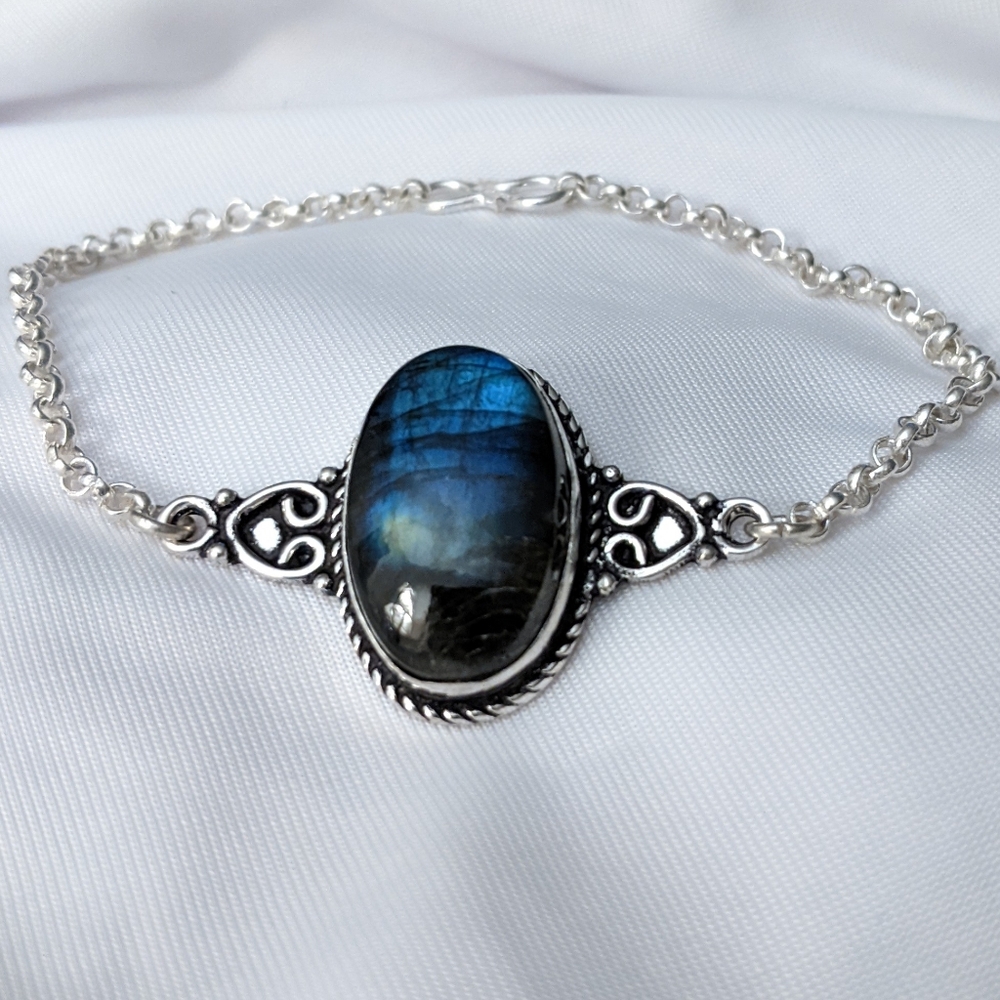 Labradorite Gemstone 925 Sterling Silver Handmade Bracelet